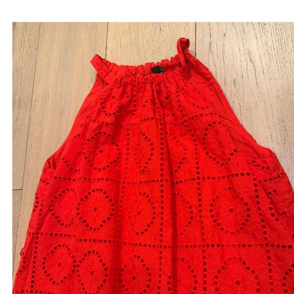 Ann Taylor Halter Flare Eyelet Maxi Dress Red Orange Medium Cotton Spring Summer - Picture 4 of 9
